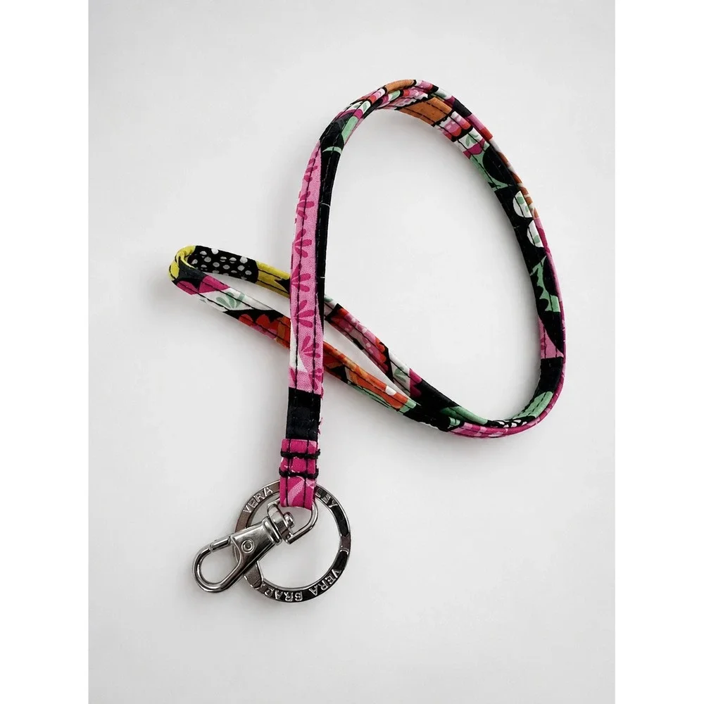 Vera Bradley Colorful Floral Fabric Lanyard Key Ring Clip Pink Multicolor